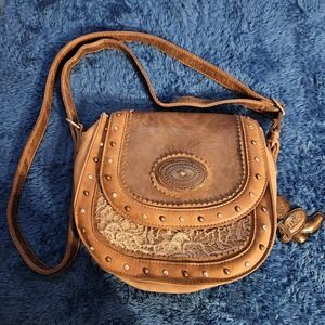 JUSTIN Women's Western Purse Brown Leather‎ Shoulder Strap Medallion